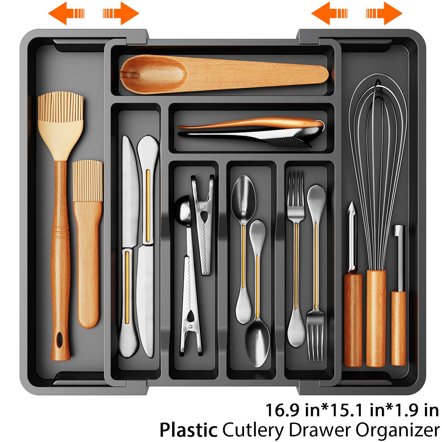 Expandable Bamboo Knife & Tool - Modular Drawer Storage with Adjustable Dividers, Expandable Width (Space-Saving), Odor-Resistant Utensil Tray for Kitchen, Office - Compatible for Knives, Spoons, Pens, Small Items