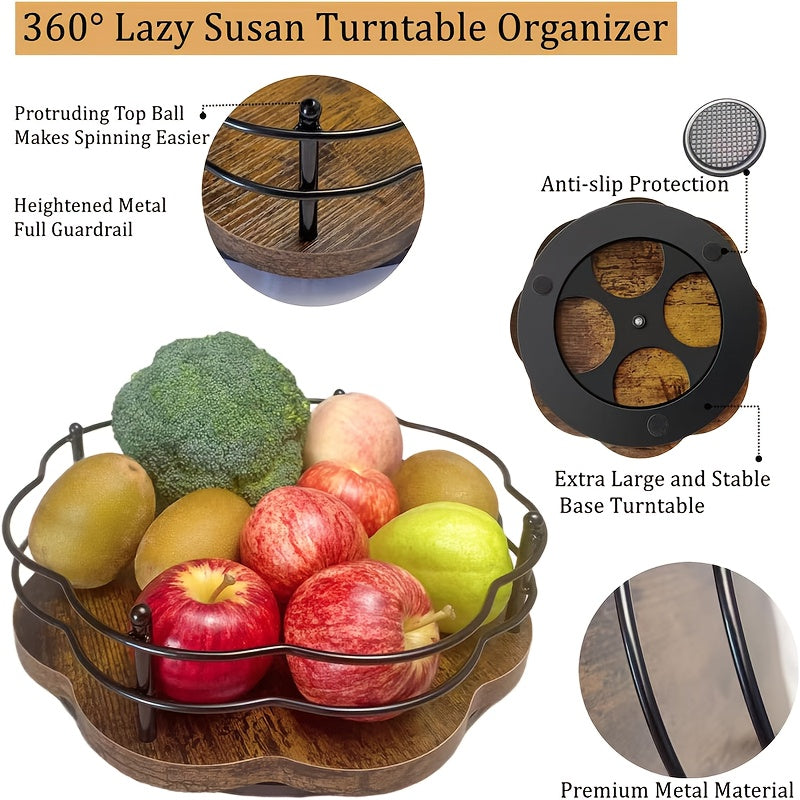 Rotatable Spice And Seasoning Storage Rack, Kitchen Spice Jar Organizer, 360° Rotation, Multifunctional Wooden Fruit Turntable Shelf, Suitable for Seasonings, Cosmetics, Fruits, Suitable for Kitchen And Bathroom Seasoning Rack.