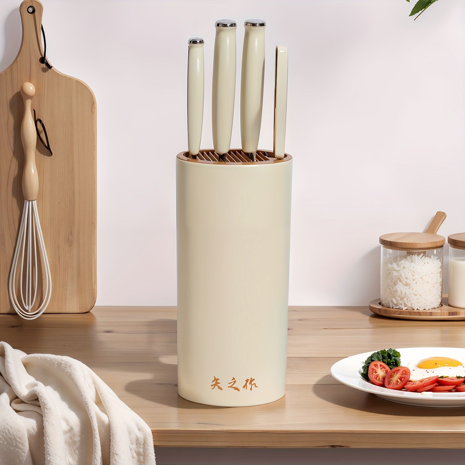 5 Piece Kitchen Knife Set, Super Sharp Knife Set With Universal Knife Block, Anti-Rust Stainless Steel Kitchen Knife Block Set, Slicing Knife, Multi-purpose Knife, Fruit Knife, Scissors, Knife Block, Ergonomic, Sharp And Durable